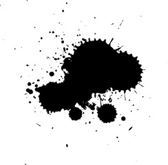 black ink brushed painting splash splatter on white background