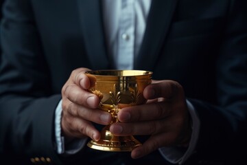 Business man holding a cup