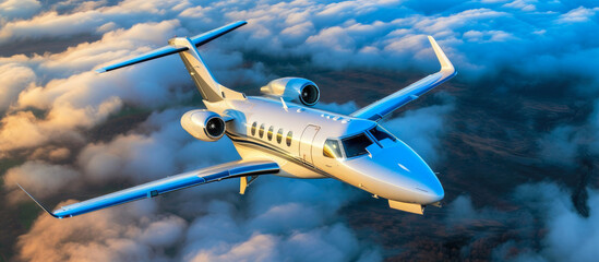 Fototapeta premium Sunset Escapade: Elegant Private Jet in Tranquil Skies