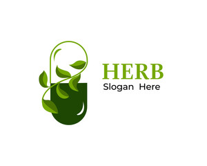  Herbal pharmacy logo design. Alternative medicine, herbal medicine vector design template - obrazy, fototapety, plakaty