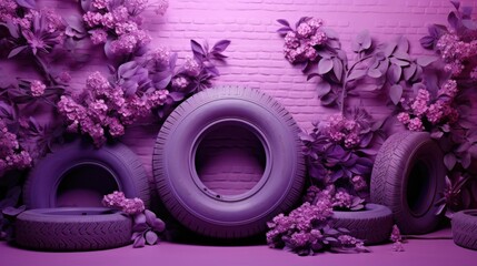 Obraz premium Lilac background with car tires