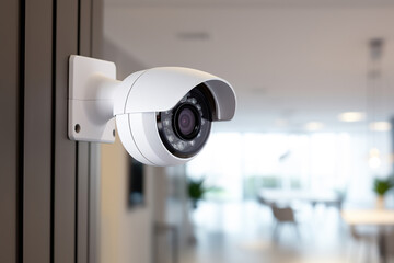 security camera placed in the hotel lobby, security technology concept.