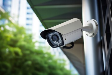 security camera placed in the hotel lobby, security technology concept.