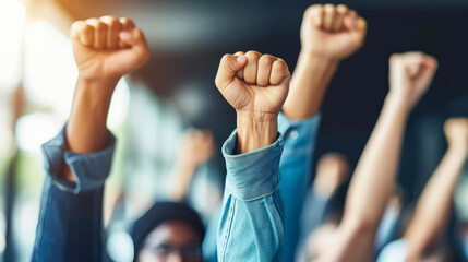 Fototapeta premium Activism Amplified: Hands Raised High for Justice