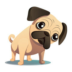 Funny pug of colorful set. With its colorful style and endearing cartoon design, this illustration captures the innocence and charm of a puppy against a white backdrop. Vector illustration.