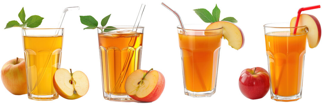 Fresh apple juice isolated on transparent background