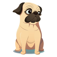 Funny pug of colorful set. This delightful puppy combines bold colors and intricate design elements, creating a captivating cartoon style against a white background. Vector illustration.