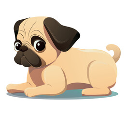 Funny pug of colorful set. This illustration brings a sense of joy and whimsy to the depiction of a playful puppy on a white backdrop. Vector illustration.