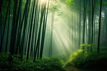 Naklejka premium Bamboo forest in the morning