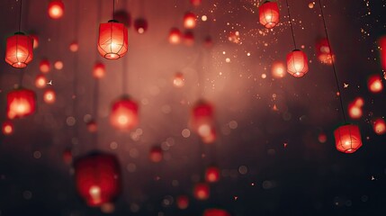 Fototapeta na wymiar Lanterns, fireworks, clean background, red tone, minimalist style