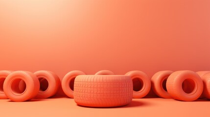 Peach background with car tires