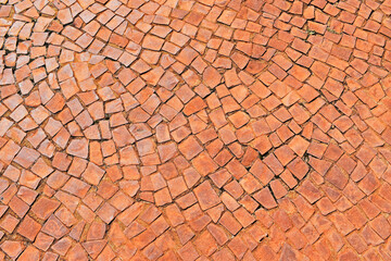 Red mosaic on sidewalk in Ribeirao Preto, Sao Paulo, Brazil