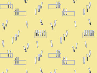 Seamless pattern of Test tubes with colorful liquids  Chemical equipment for experiments. Vector illustration in a flat doodle style.