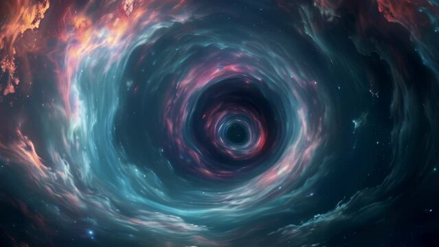 Abstract cosmic animation of space tunnel or quantum vortex or wormhole with zoom effect. High quality 4k footage