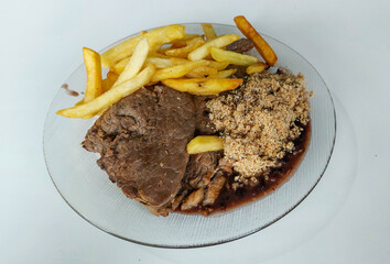 beef steak with fries