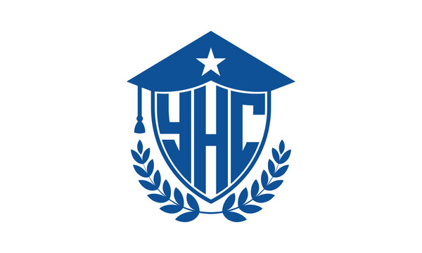 YHC three letter iconic academic logo design vector template. monogram, abstract, school, college, university, graduation cap symbol logo, shield, model, institute, educational, coaching canter, tech
