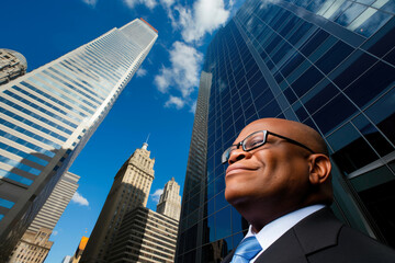 Fototapeta premium Modern Business Vision: African American Entrepreneur Downtown