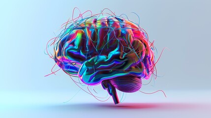 Brain with colorful lines white background