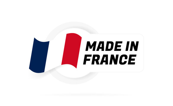 Made in France badge design. Label with French flag. The mark of the manufacture country. Emblem for product. Vector illustration