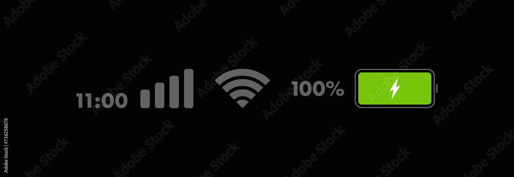 Poster phone life bar status. mobile indicator of time, wifi signal, level of mobile communication and batt