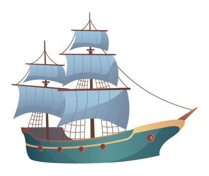 Ship of colorful set. Huge sails emphasize the theme of the sea and the ocean adventures in this image. Vector illustration.