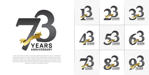 Set of Anniversary Logotype black color with gold ribbon can be use for special day celebration