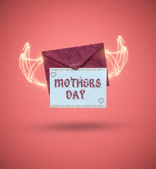 Mothers day Red envelope with card isolated In Pink  Background . Mail Icon . Wedding Card PNG.  Paper pang . envelope with stamp - obrazy, fototapety, plakaty