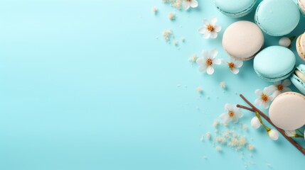 Obraz na płótnie Canvas Sky Blue Background with macarons