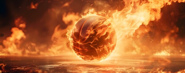 A Determined Basketball Blaze as it Soars towards the Hoop. Concept Action-packed basketball slam dunk, soaring towards the hoop, determined player, intense sports moment