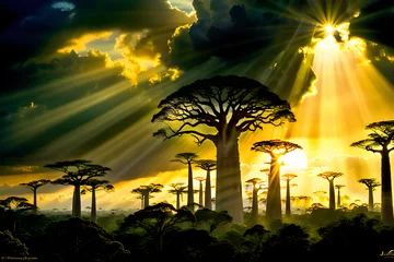 Rolgordijnen Baobab tree in another world. Generative AI © 수복 수복