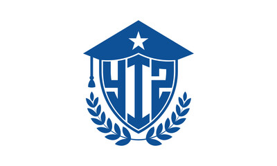 YIZ three letter iconic academic logo design vector template. monogram, abstract, school, college, university, graduation cap symbol logo, shield, model, institute, educational, coaching canter, tech