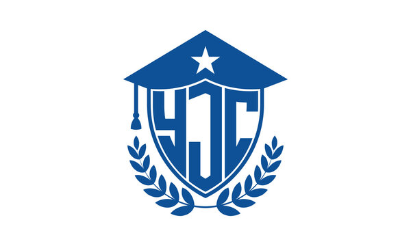 YJC three letter iconic academic logo design vector template. monogram, abstract, school, college, university, graduation cap symbol logo, shield, model, institute, educational, coaching canter, tech