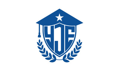 YJE three letter iconic academic logo design vector template. monogram, abstract, school, college, university, graduation cap symbol logo, shield, model, institute, educational, coaching canter, tech