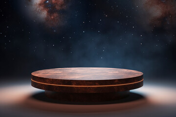 Obraz premium A brown product podium on a space background. (Generative AI)