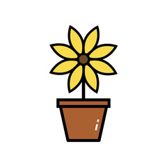 Flower pot Icon Vector Illustration. Flower pot Lineal Color Icon