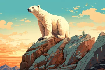 Foto op Plexiglas a polar bear on a rock © Georgeta