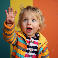 cute lively child makes a gesture in the air