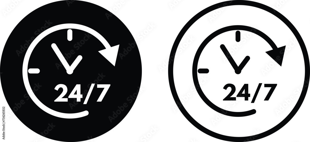 Poster twenty hours per week service icon set in two styles . 24 hours customer service sign icon vector