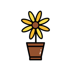 Flower pot Icon Vector Illustration. Flower pot Lineal Color Icon
