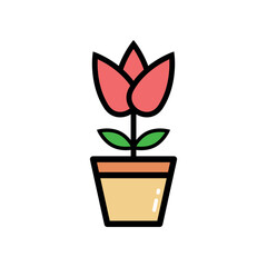 Flowerpot Icon Vector Illustration. Flowerpot Lineal Color Icon