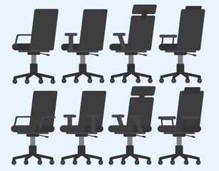 Set of office chair in front and back view, Furniture for office Interior in flat style.