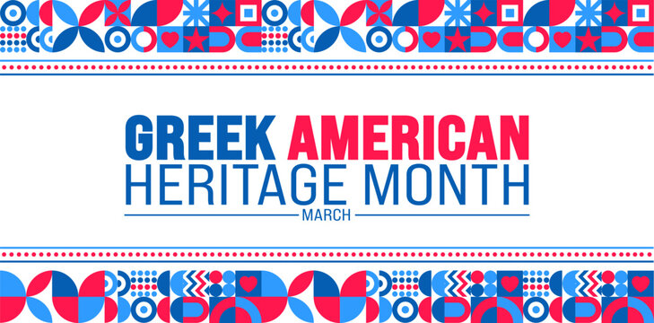 March is Greek American Heritage Month geometric shape pattern background design template. use to background, banner, placard, card, and poster design template. vector illustration.