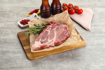 Raw pork neck steak uncoocked