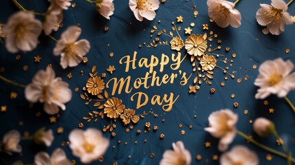 Golden text "Happy Mother's day" written on black background 