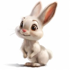 Cute grey bunny, rabbit toy, 3d children's illustration.