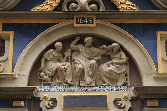 Amsterdam Spinhuis Building Sculpted Entrance Detail with 1645 Inscription, Netherlands
