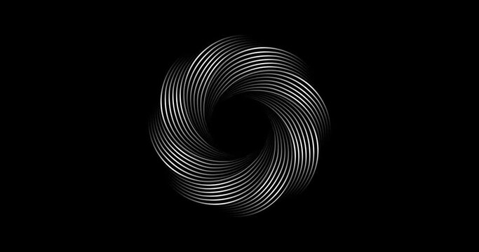 3d animation of Metallic Abstract Flower Vortex, motion of geometric circles design isolated on black background. Looping Video Technology round mandala in wave elements