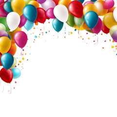Celebrate with a burst of colorful balloons against a clean white background