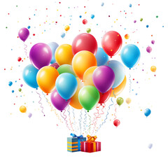 Bright helium balloons dance above colorful gift boxes, ready to celebrate a joyous occasion