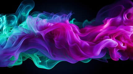 A surrealistic swirl of vibrant neon green and purple smoke